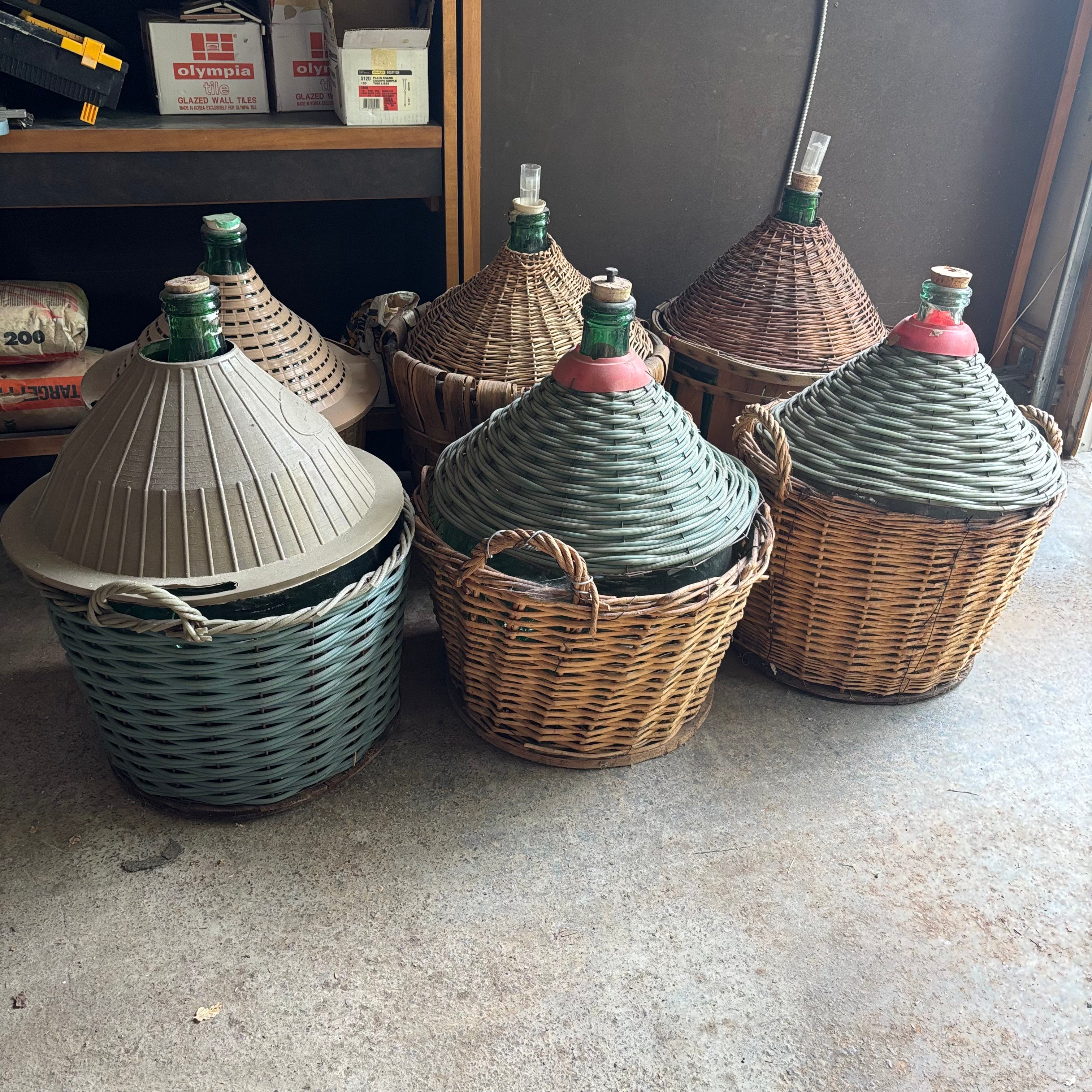 F131 Set of 6 Vintage Wicker Demijohns