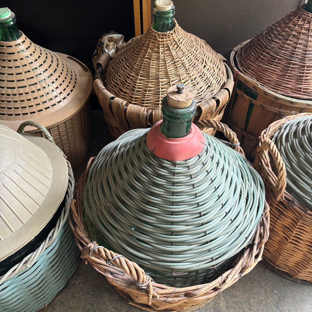 F131 Set of 6 Vintage Wicker Demijohns