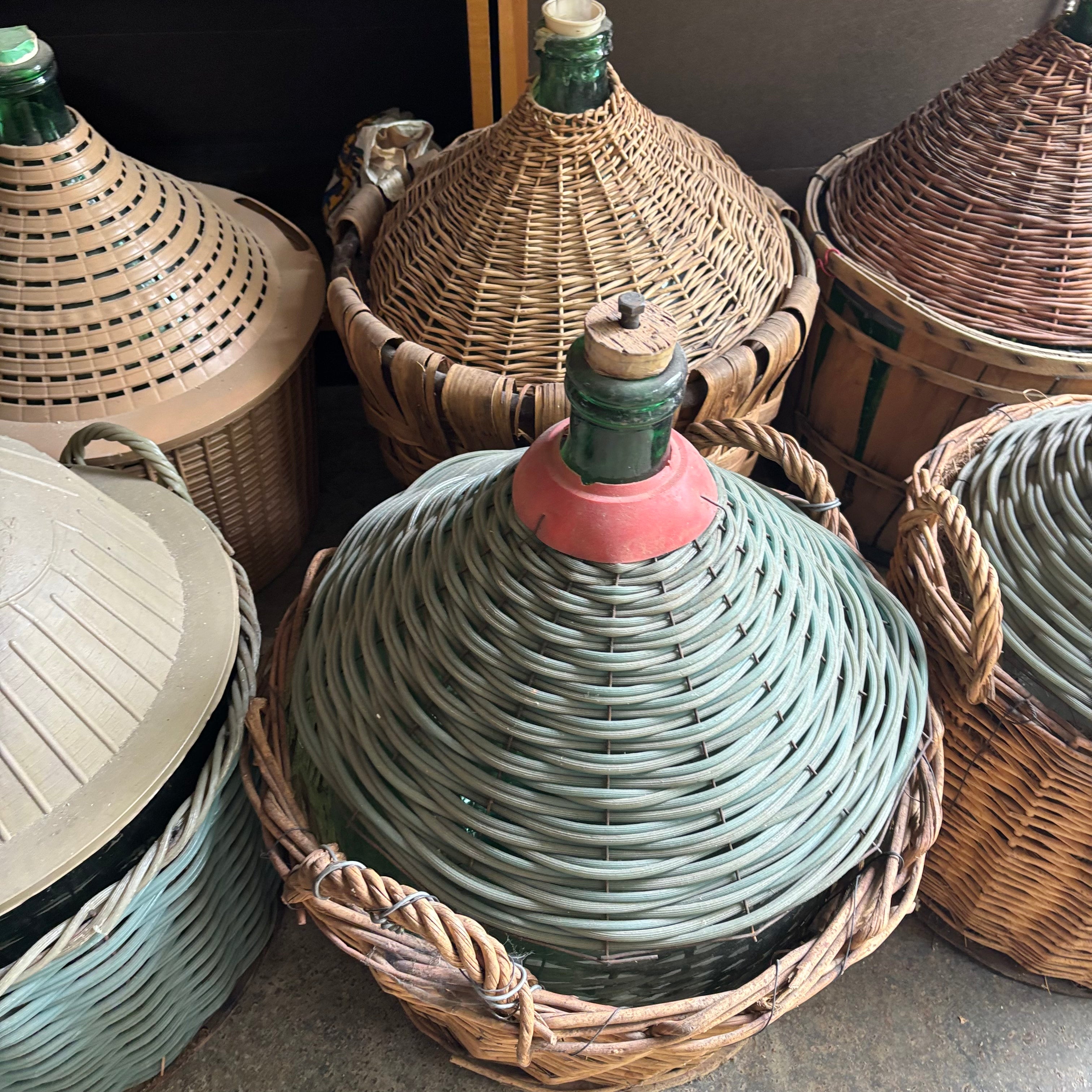 F131 Set of 6 Vintage Wicker Demijohns