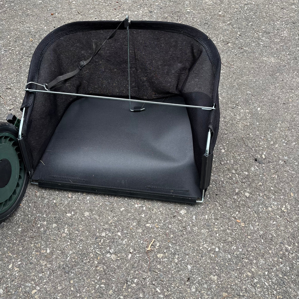 F132 Lee Valley push mower with bag