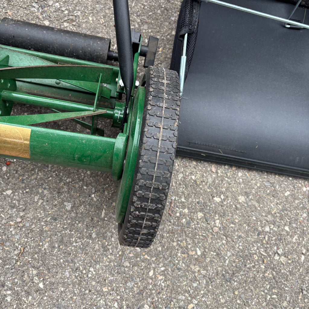F132 Lee Valley push mower with bag
