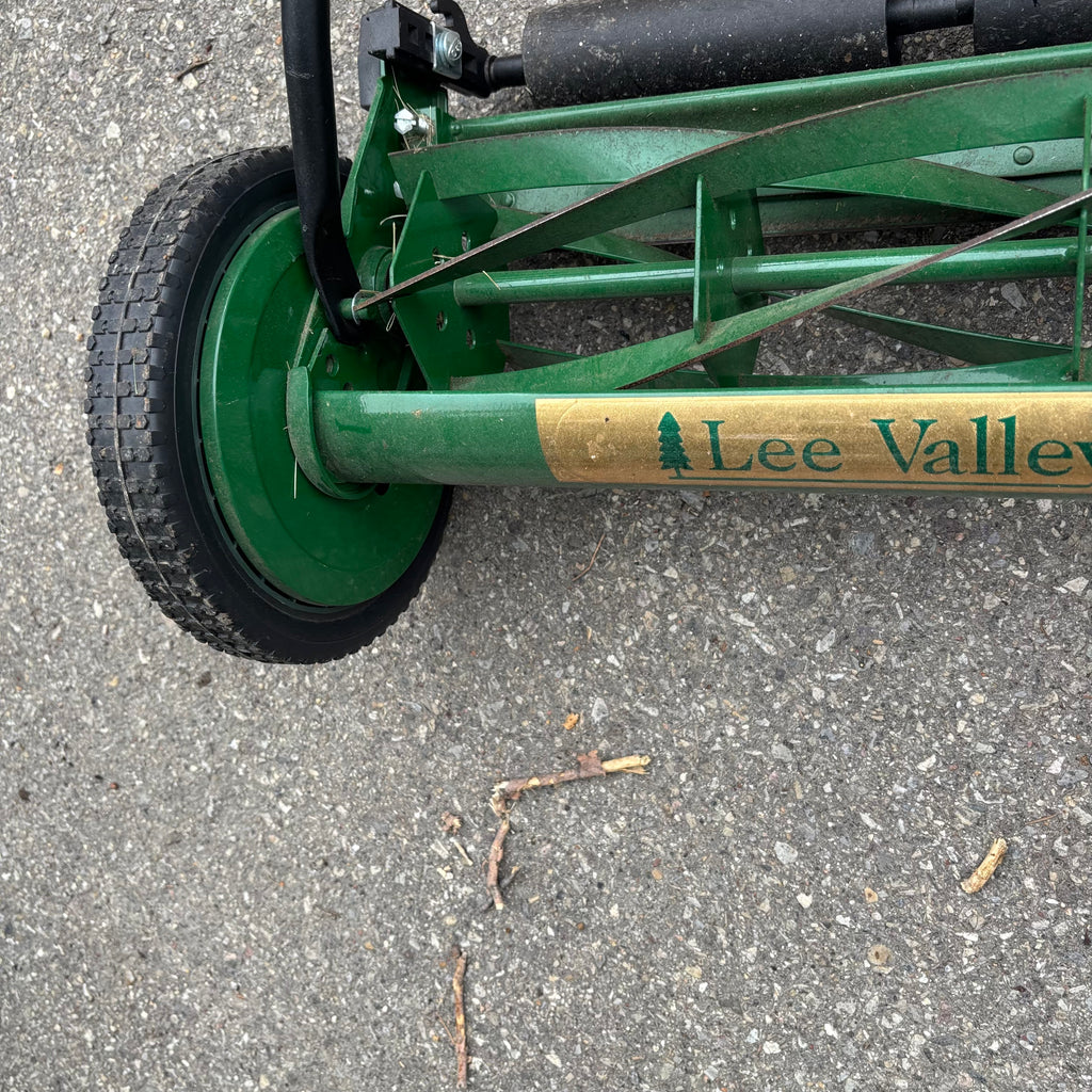 F132 Lee Valley push mower with bag