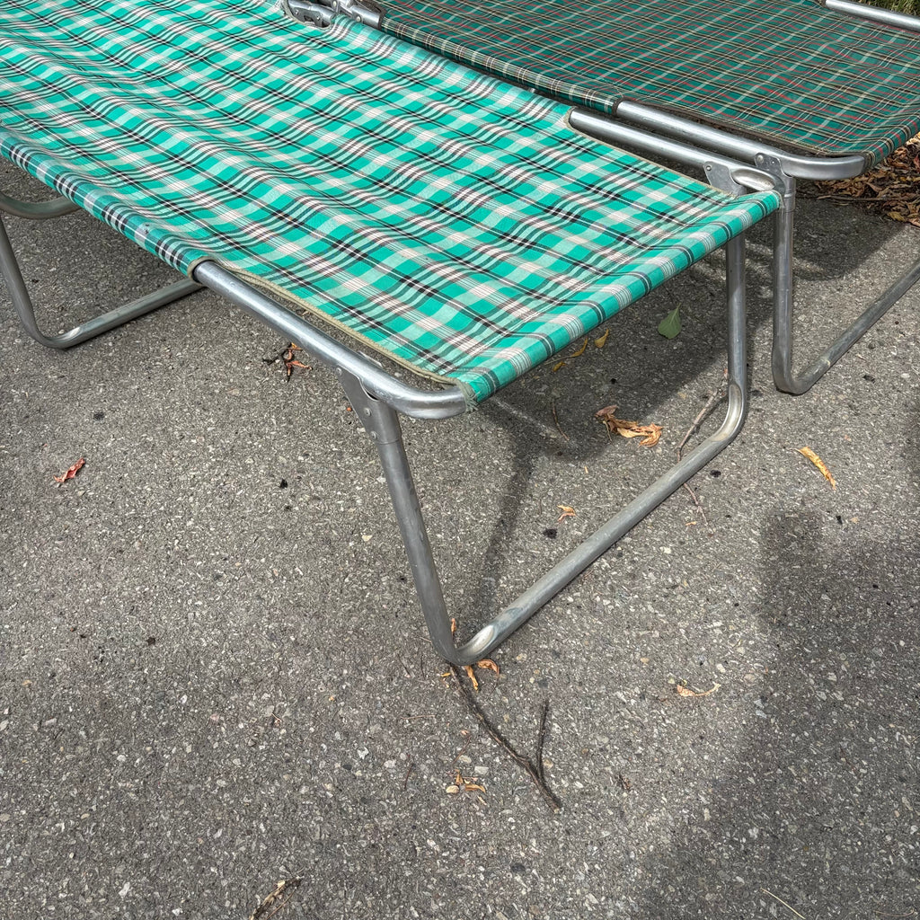 F139 Set of 2 vintage fabric loungers (some small tears along edges)