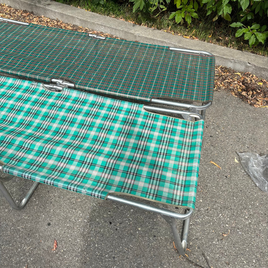 F139 Set of 2 vintage fabric loungers (some small tears along edges)