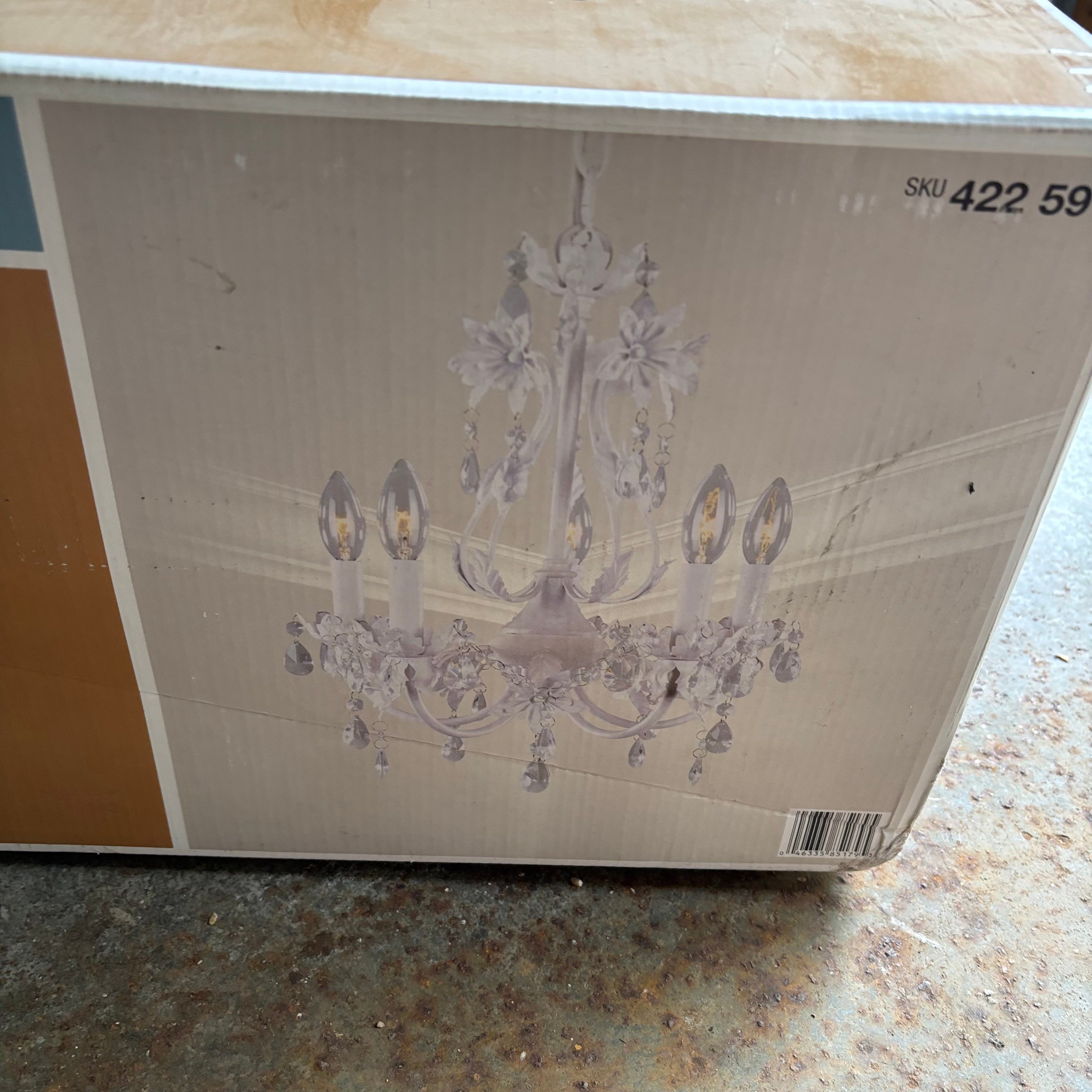 F148 Hampton Bay chandelier with pink tutu finish (new in box )