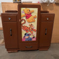 F150 Vintage wooden children’s armoire with Winnie the Pooh detail (converted china cabinet?)