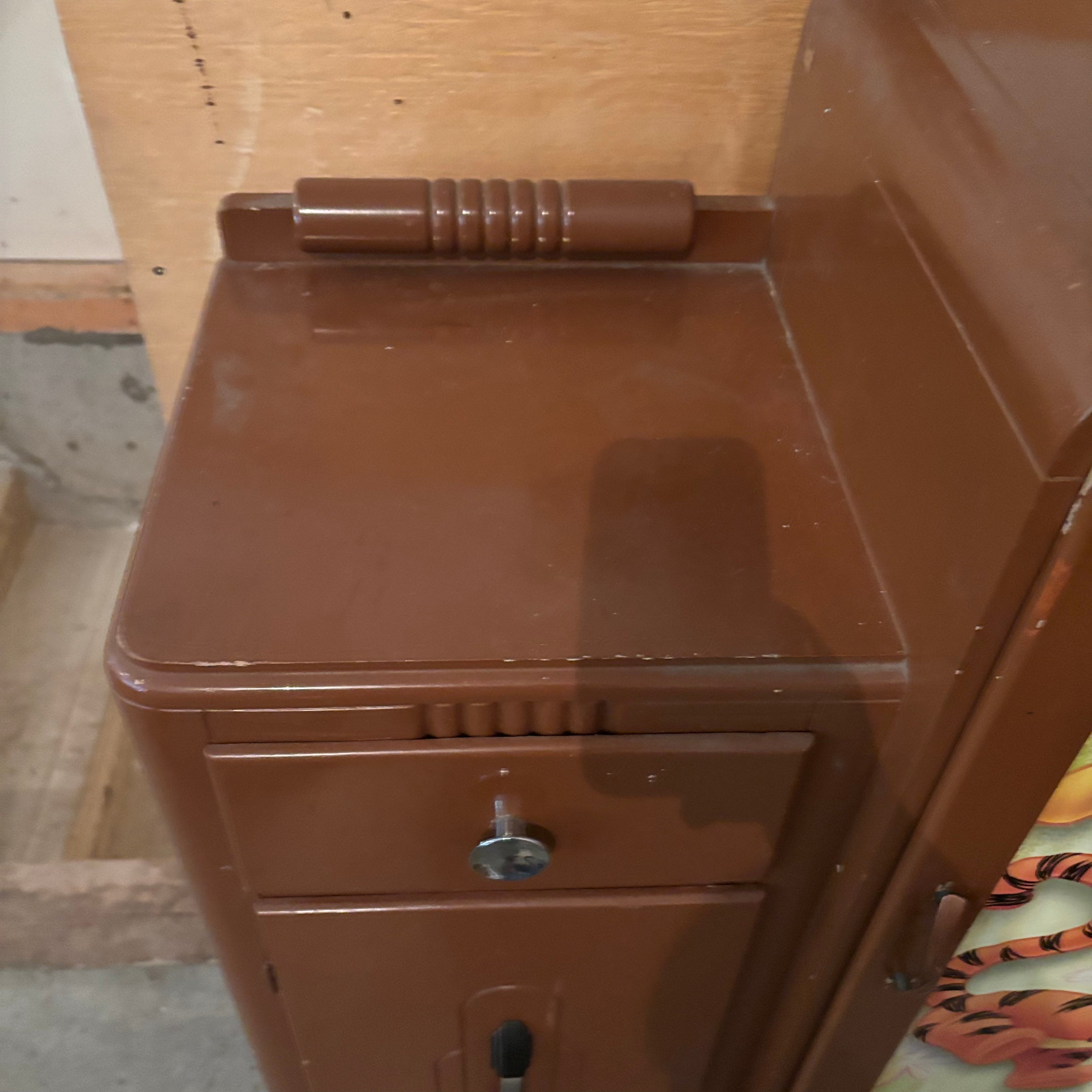 F150 Vintage wooden children’s armoire with Winnie the Pooh detail (converted china cabinet?)