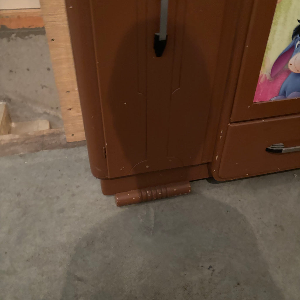 F150 Vintage wooden children’s armoire with Winnie the Pooh detail (converted china cabinet?)