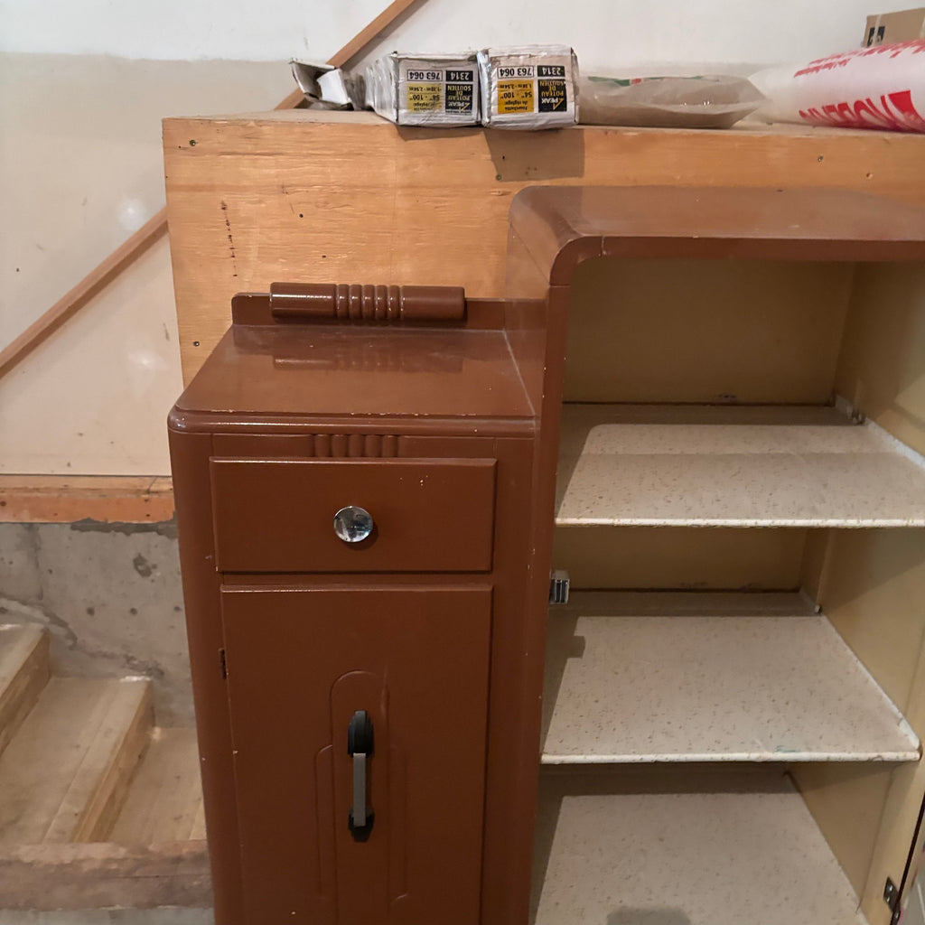 F150 Vintage wooden children’s armoire with Winnie the Pooh detail (converted china cabinet?)