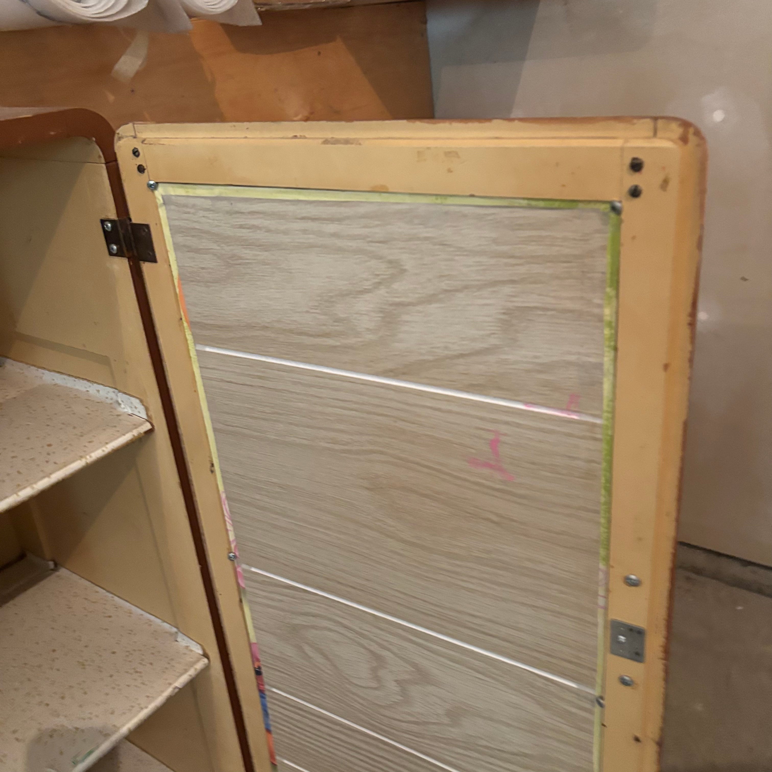 F150 Vintage wooden children’s armoire with Winnie the Pooh detail (converted china cabinet?)