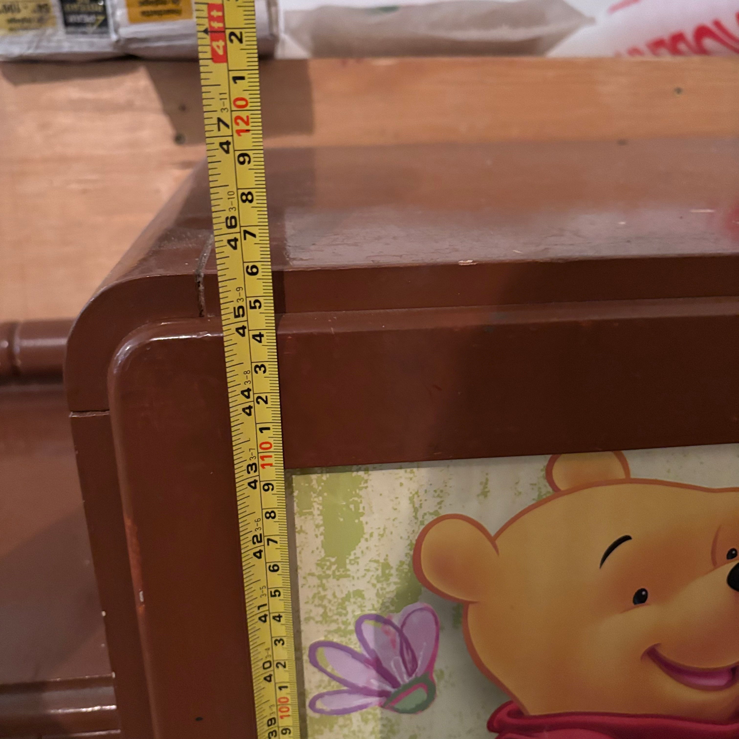 F150 Vintage wooden children’s armoire with Winnie the Pooh detail (converted china cabinet?)