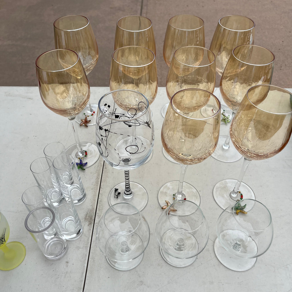 D695 Glassware grouping (Amber wine glasses and more)