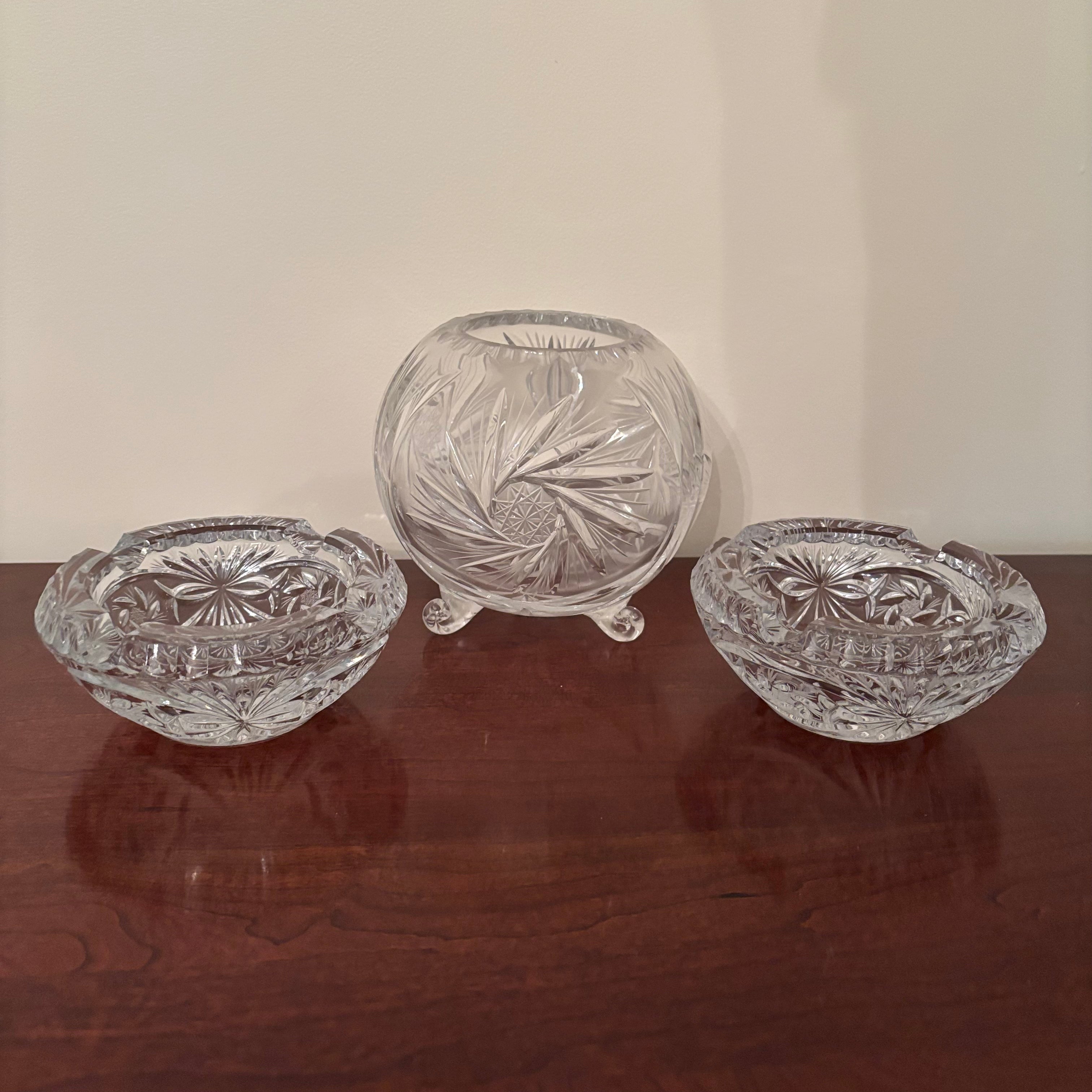 F155 Vintage crystal Rose bowl grouping