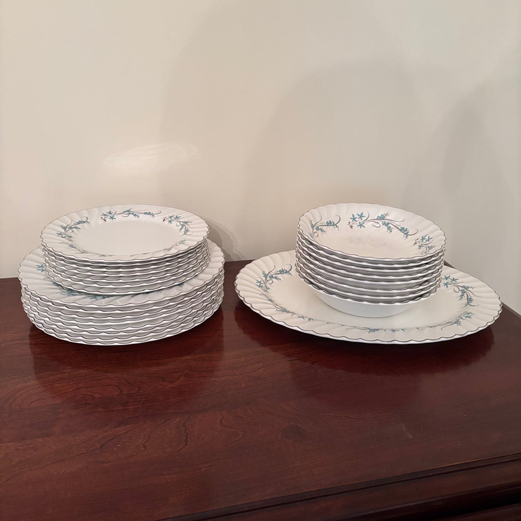 F156 Vintage china plate grouping (Johnson Bros Snowhite Regency)