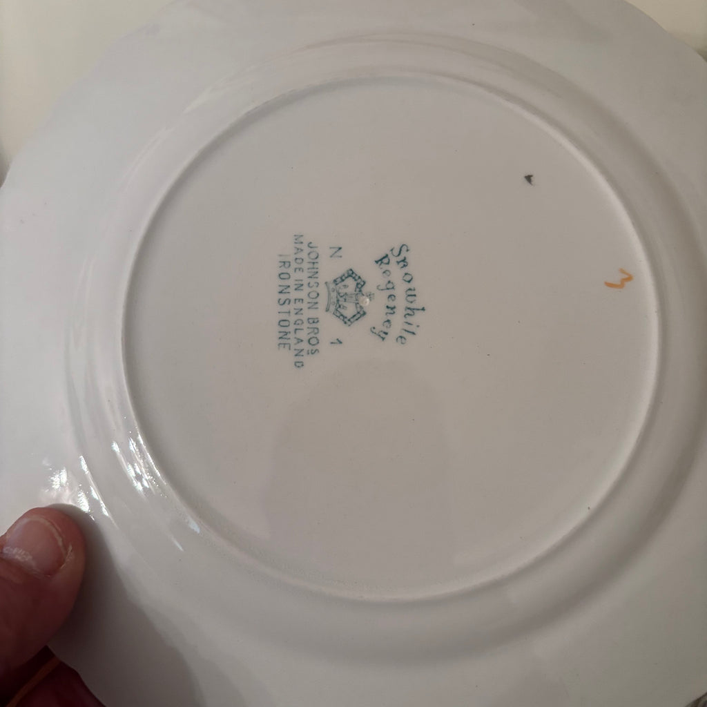 F156 Vintage china plate grouping (Johnson Bros Snowhite Regency)