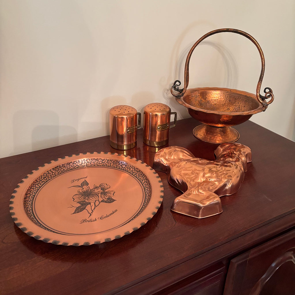 F157 Vintage copper grouping (rooster mould and more)