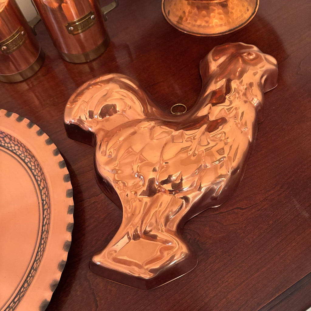 F157 Vintage copper grouping (rooster mould and more)