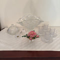 F161 Vintage crystal and glass  grouping (floral fruit bowl and more)