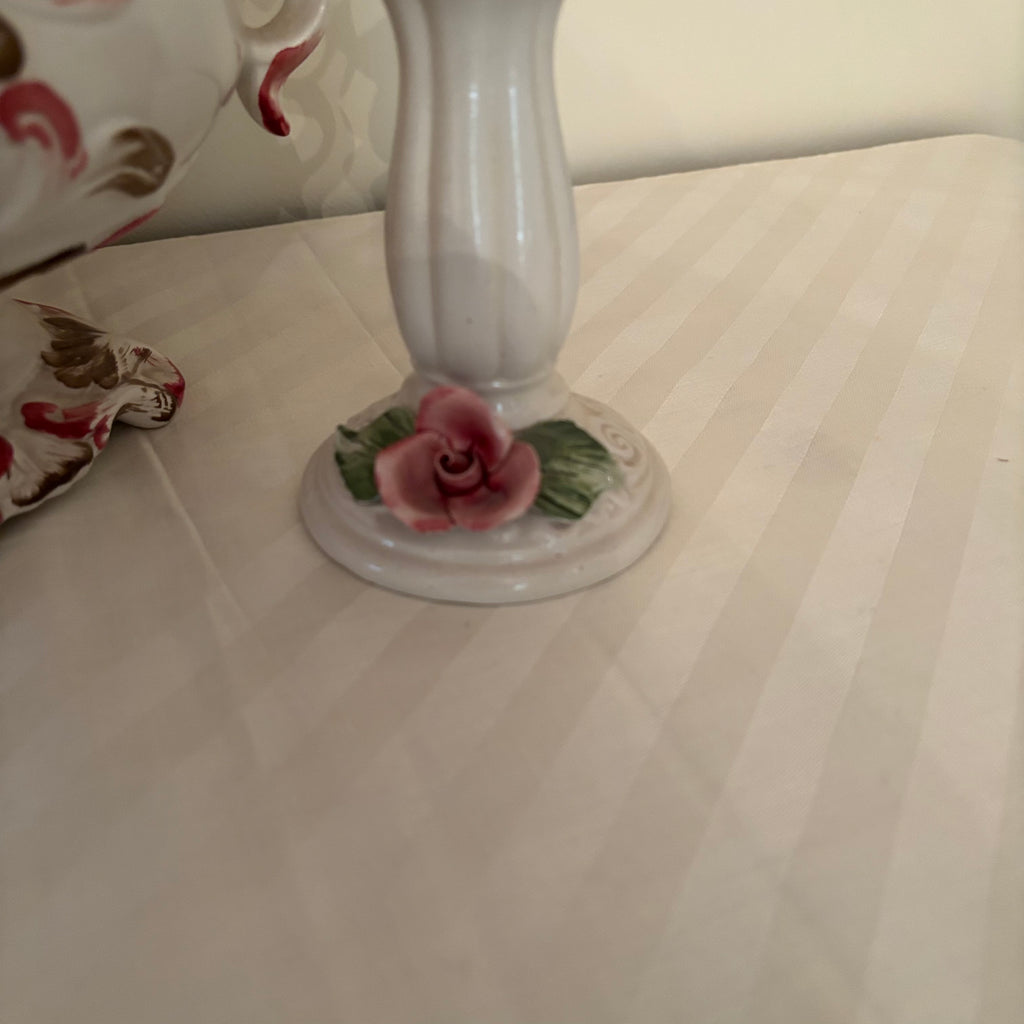 F164 Vintage grouping (Capodimonte rose soup tureen and candle holders)