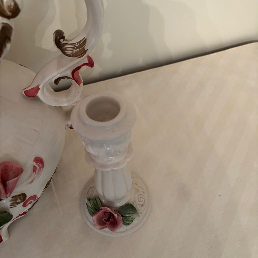F164 Vintage grouping (Capodimonte rose soup tureen and candle holders)