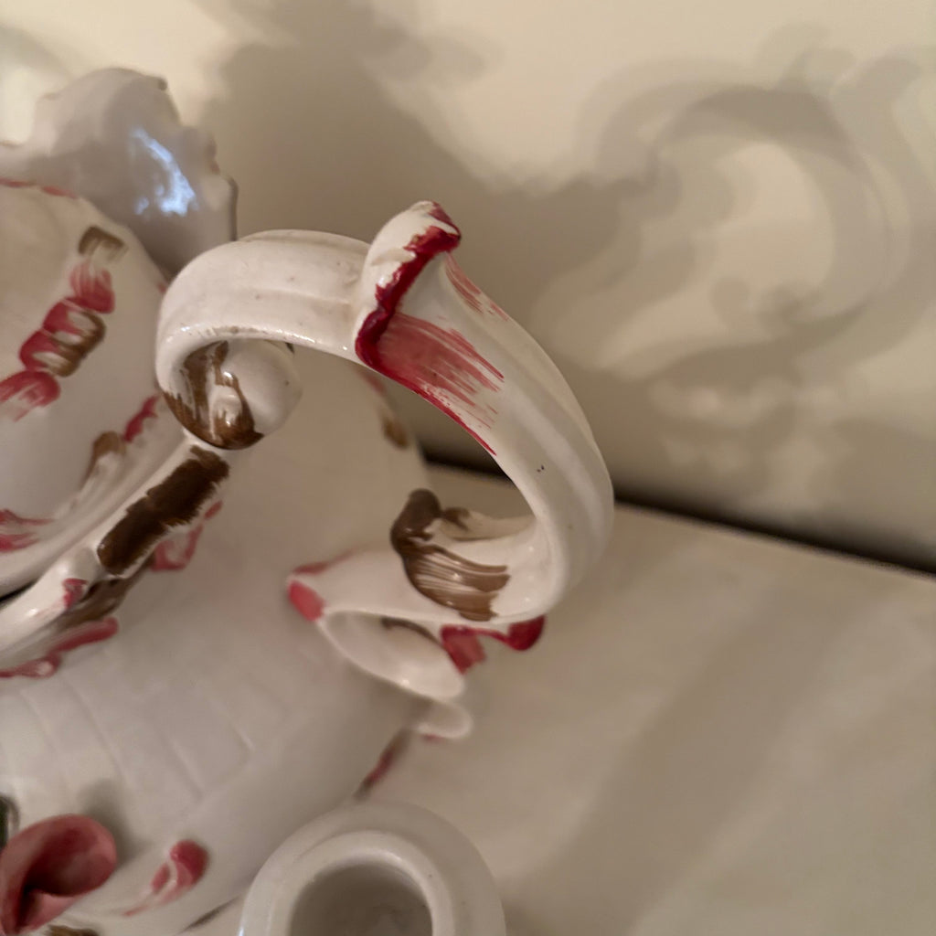 F164 Vintage grouping (Capodimonte rose soup tureen and candle holders)