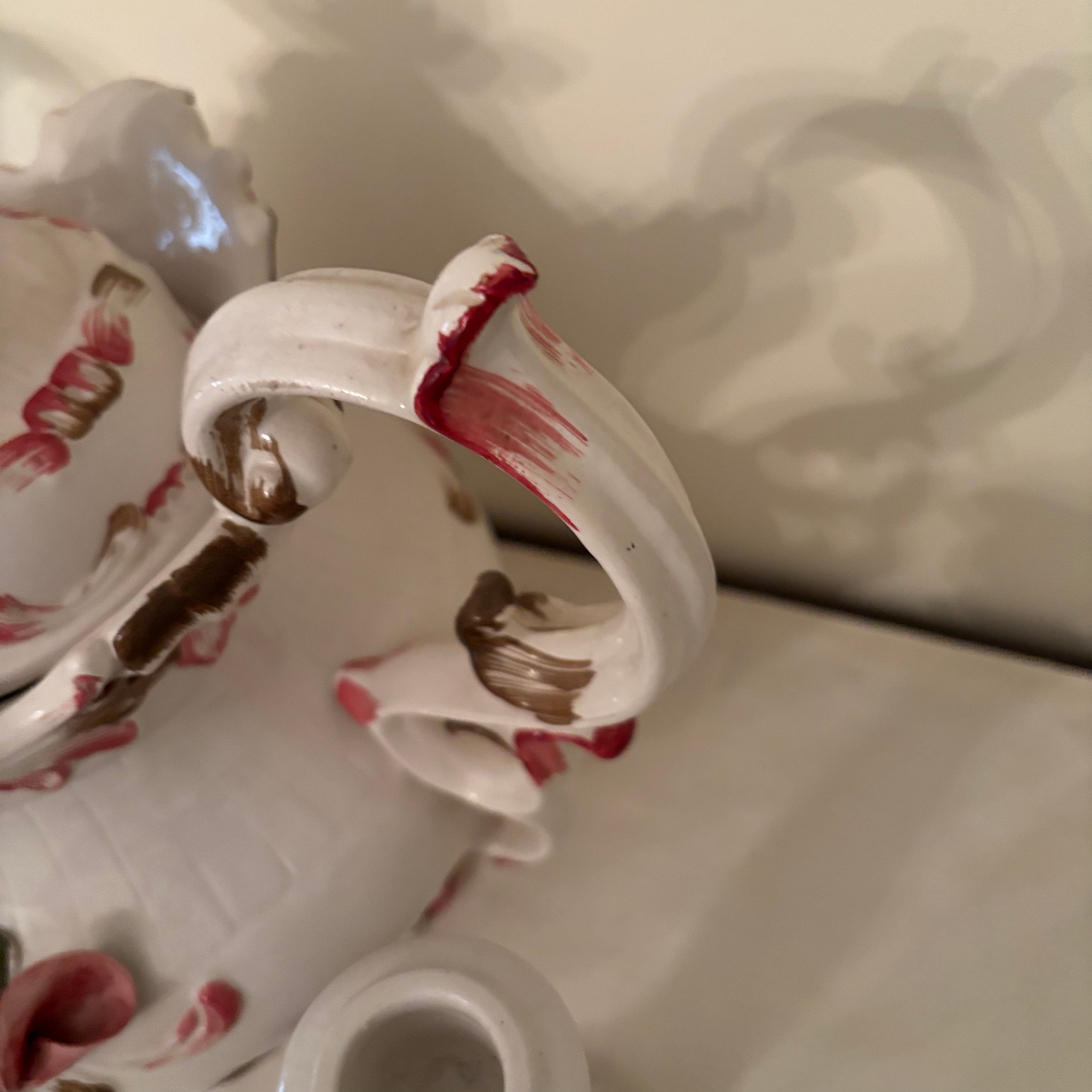 F164 Vintage grouping (Capodimonte rose soup tureen and candle holders)