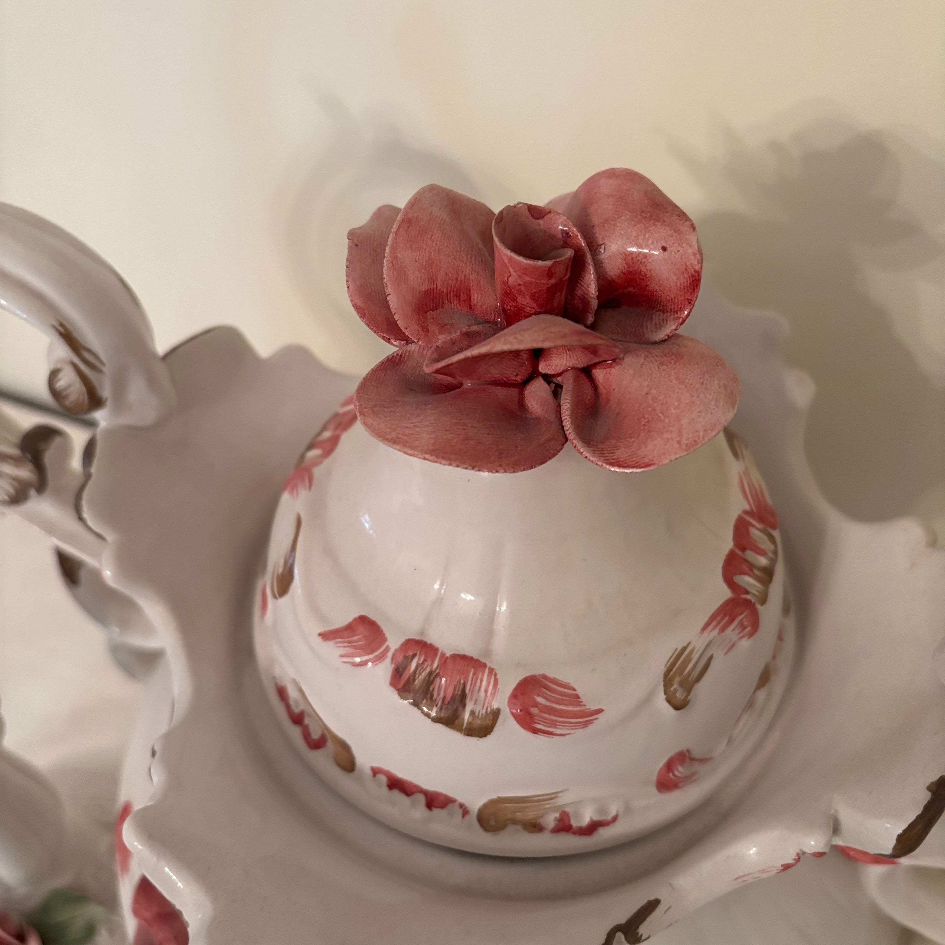 F164 Vintage grouping (Capodimonte rose soup tureen and candle holders)