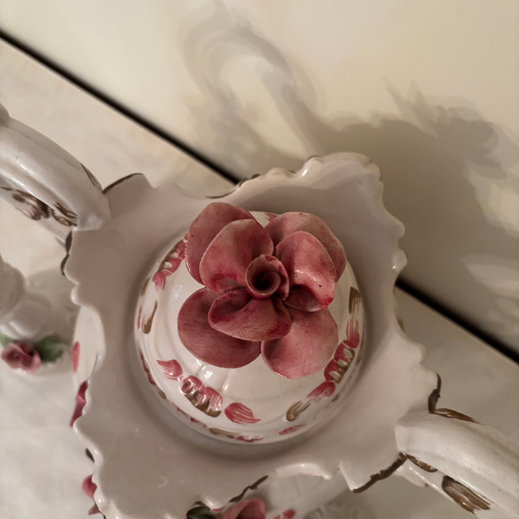 F164 Vintage grouping (Capodimonte rose soup tureen and candle holders)