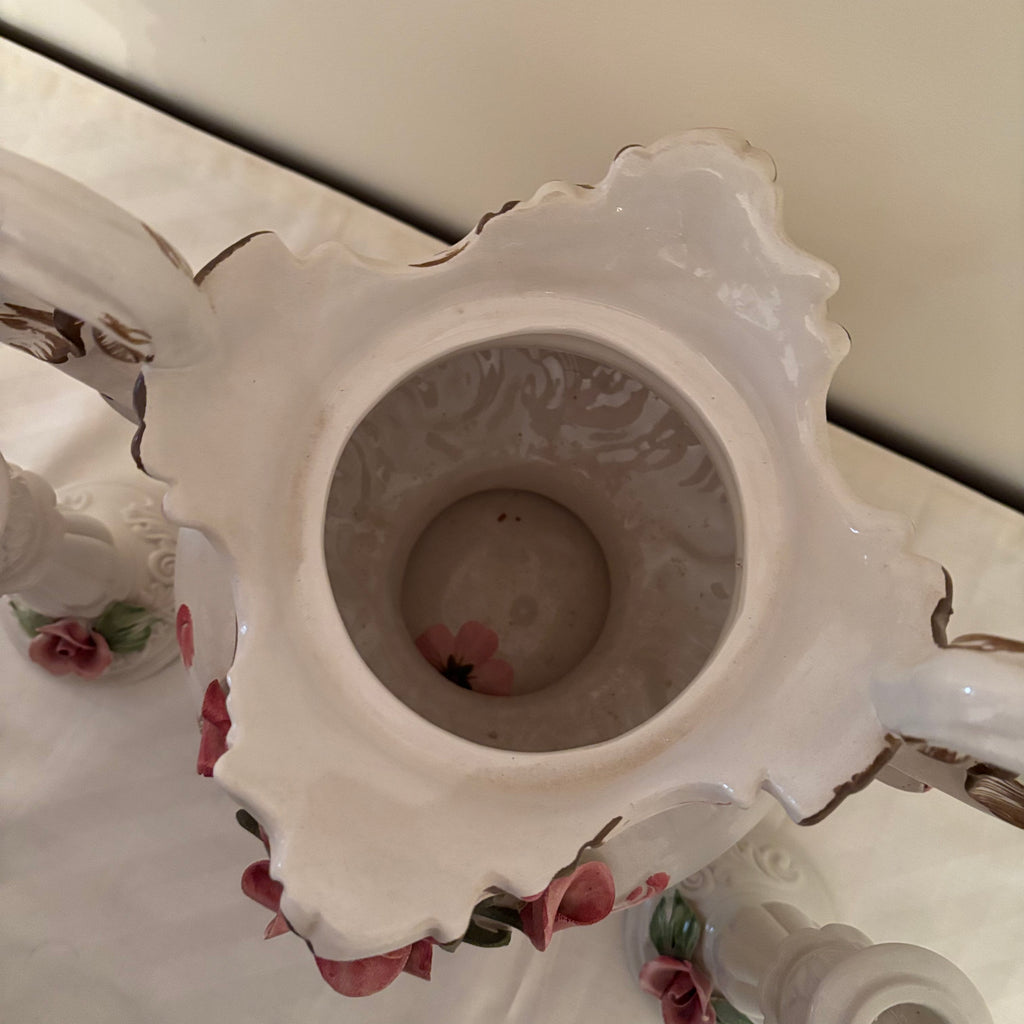 F164 Vintage grouping (Capodimonte rose soup tureen and candle holders)