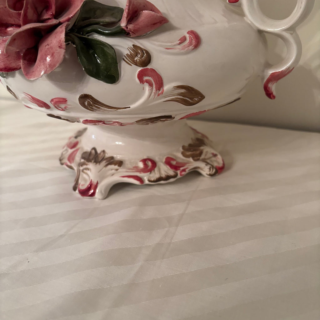 F164 Vintage grouping (Capodimonte rose soup tureen and candle holders)