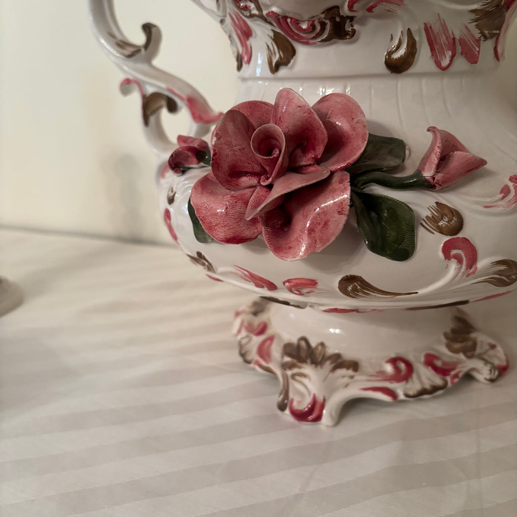 F164 Vintage grouping (Capodimonte rose soup tureen and candle holders)