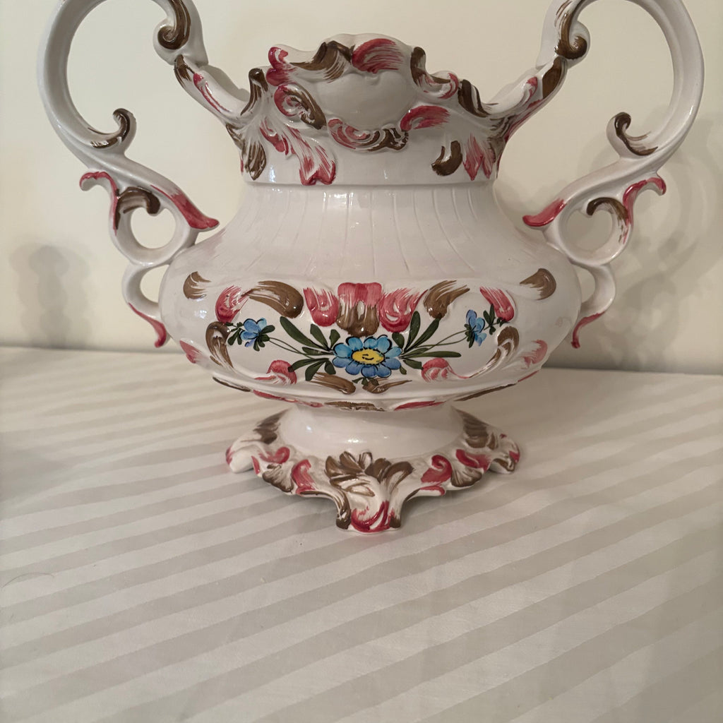 F164 Vintage grouping (Capodimonte rose soup tureen and candle holders)
