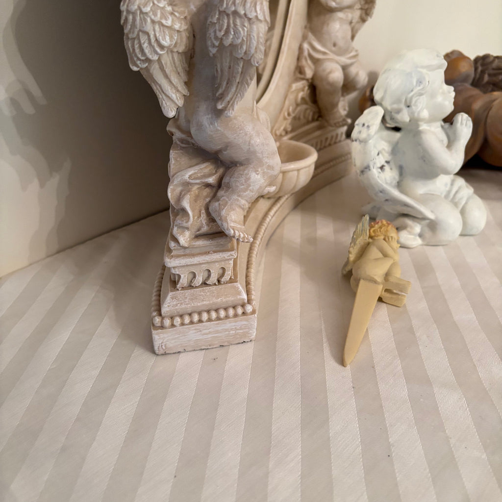 F170 Vintage cherub decor grouping (heavy stone mirror and more)