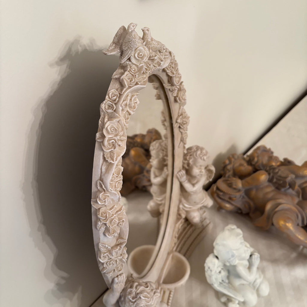 F170 Vintage cherub decor grouping (heavy stone mirror and more)