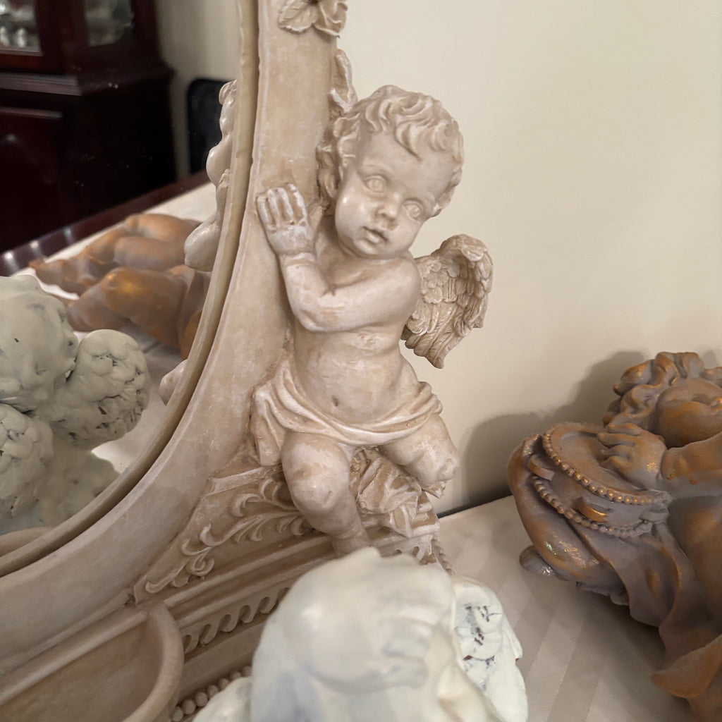 F170 Vintage cherub decor grouping (heavy stone mirror and more)