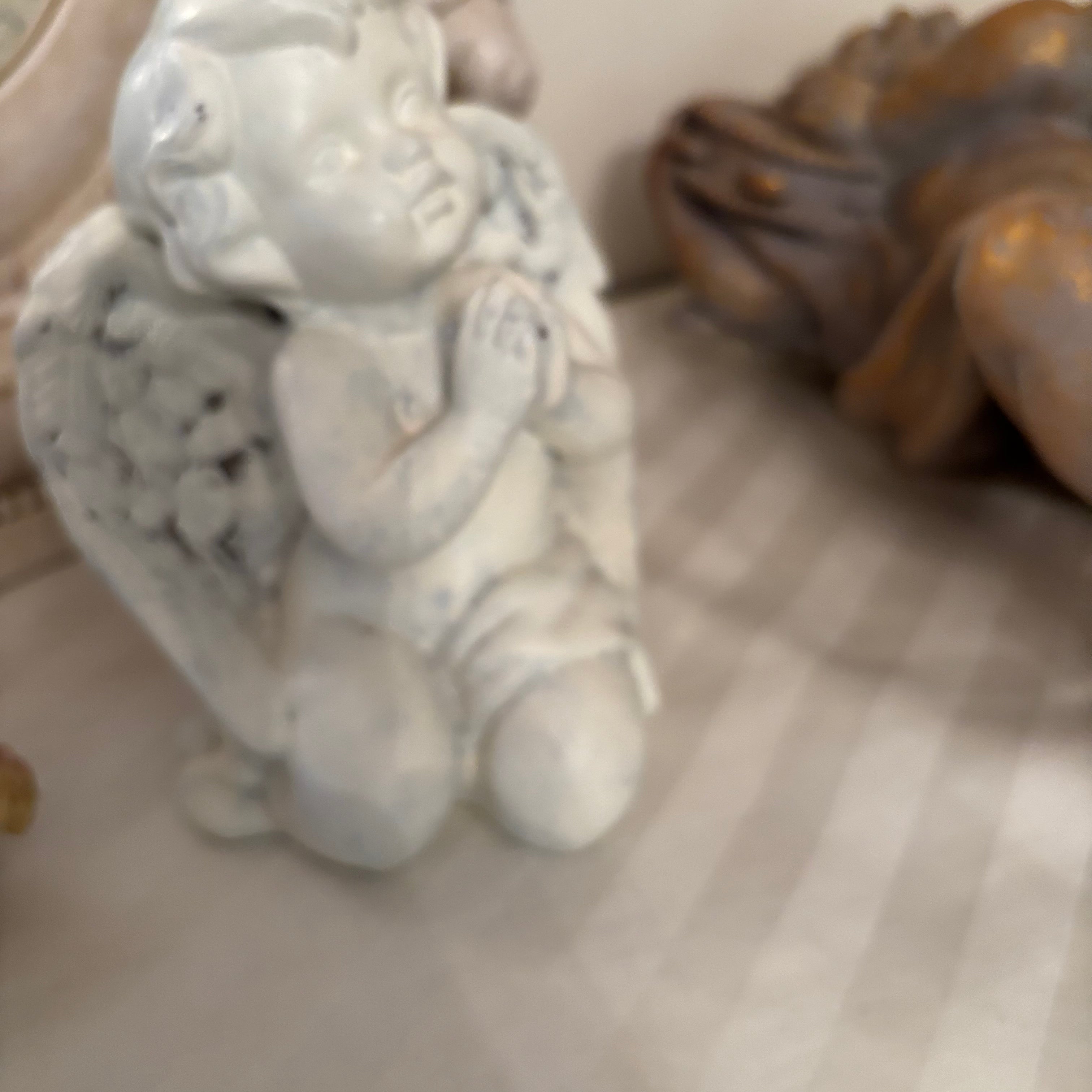 F170 Vintage cherub decor grouping (heavy stone mirror and more)
