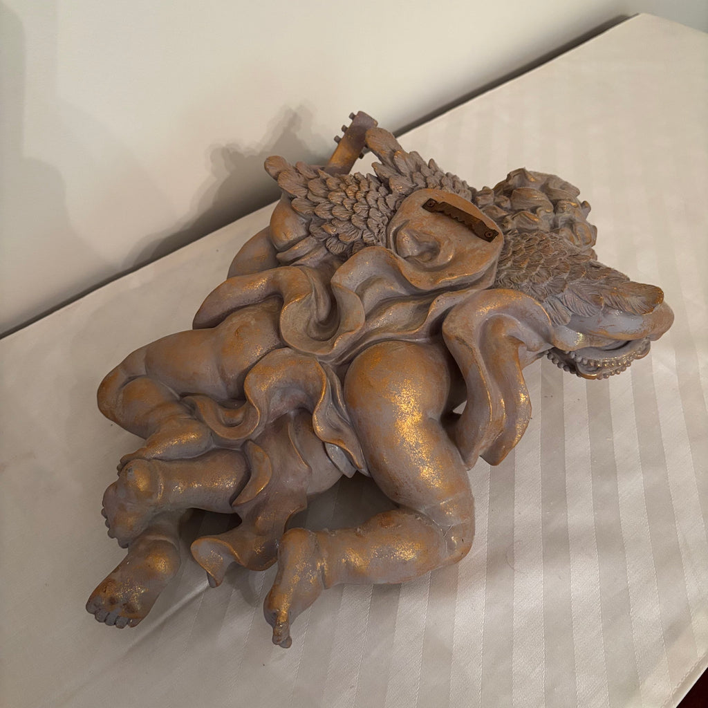 F170 Vintage cherub decor grouping (heavy stone mirror and more)