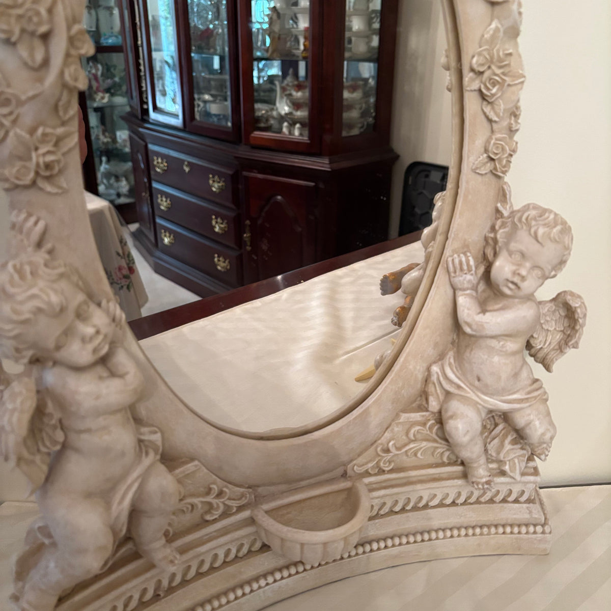 F170 Vintage cherub decor grouping (heavy stone mirror and more)