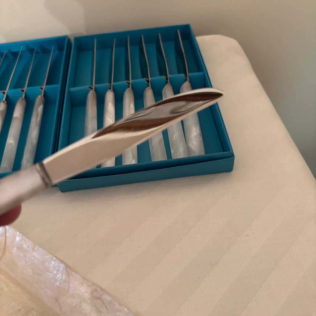 F173 Vintage Cutlery Grouping (Birks Mother of Pearl handled knives and fish knife set)