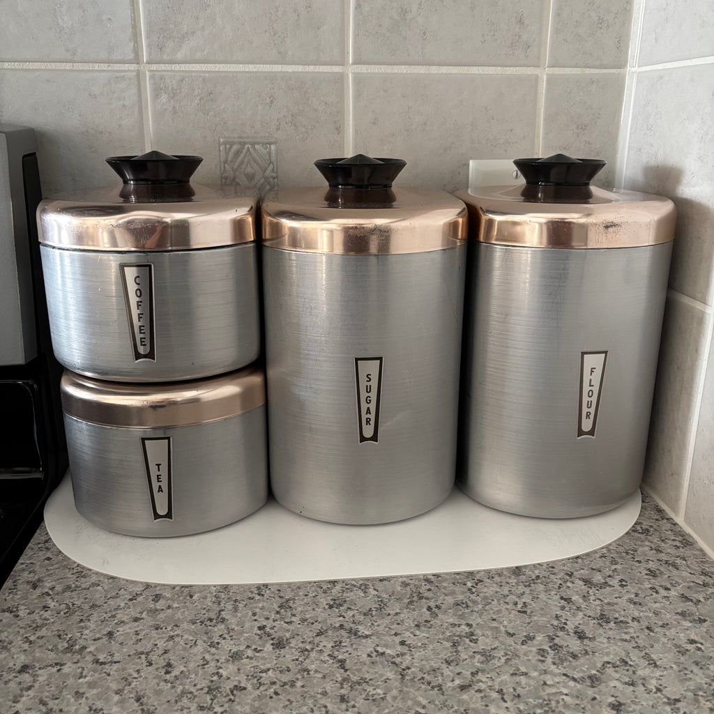 E785 Vintage Kromex Maid of Honor spun steel canister set