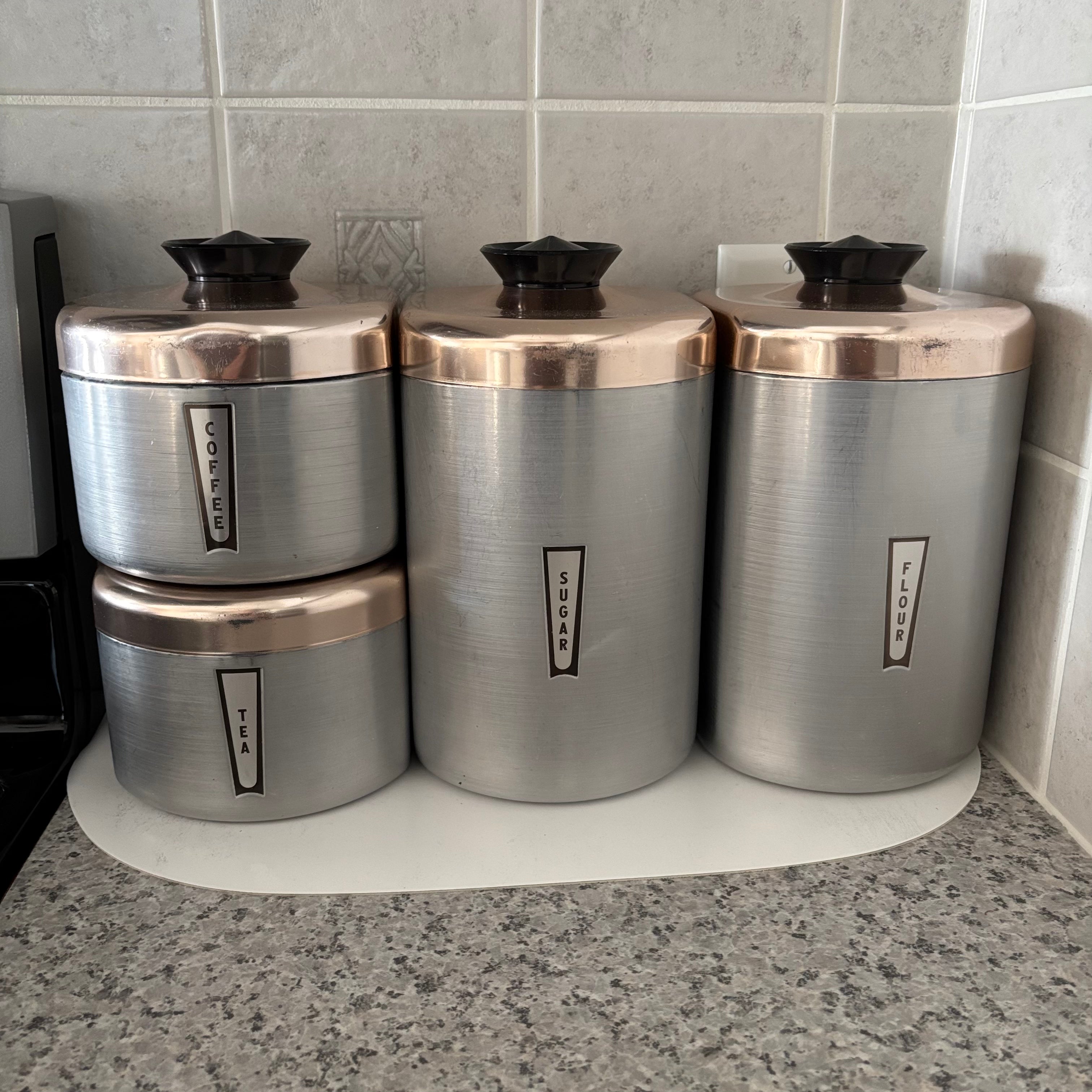 E785 Vintage Kromex Maid of Honor spun steel canister set
