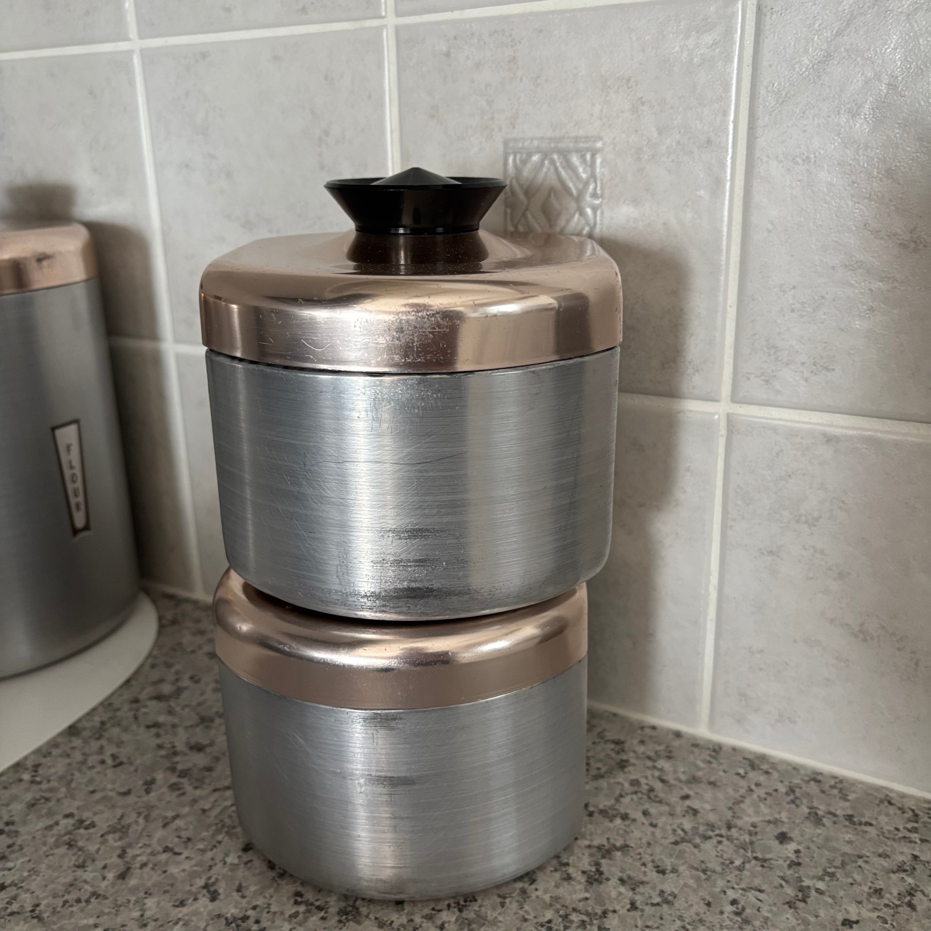 E785 Vintage Kromex Maid of Honor spun steel canister set