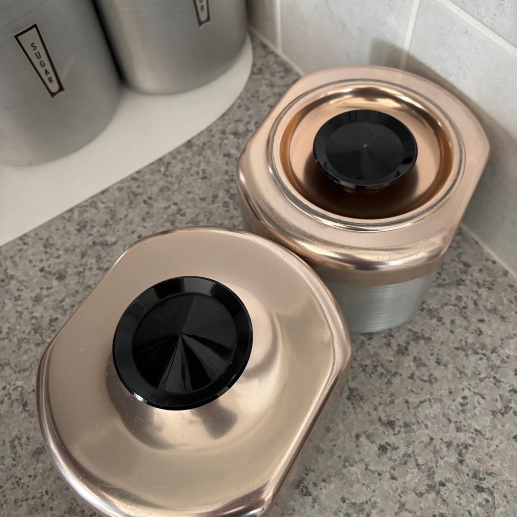 E785 Vintage Kromex Maid of Honor spun steel canister set