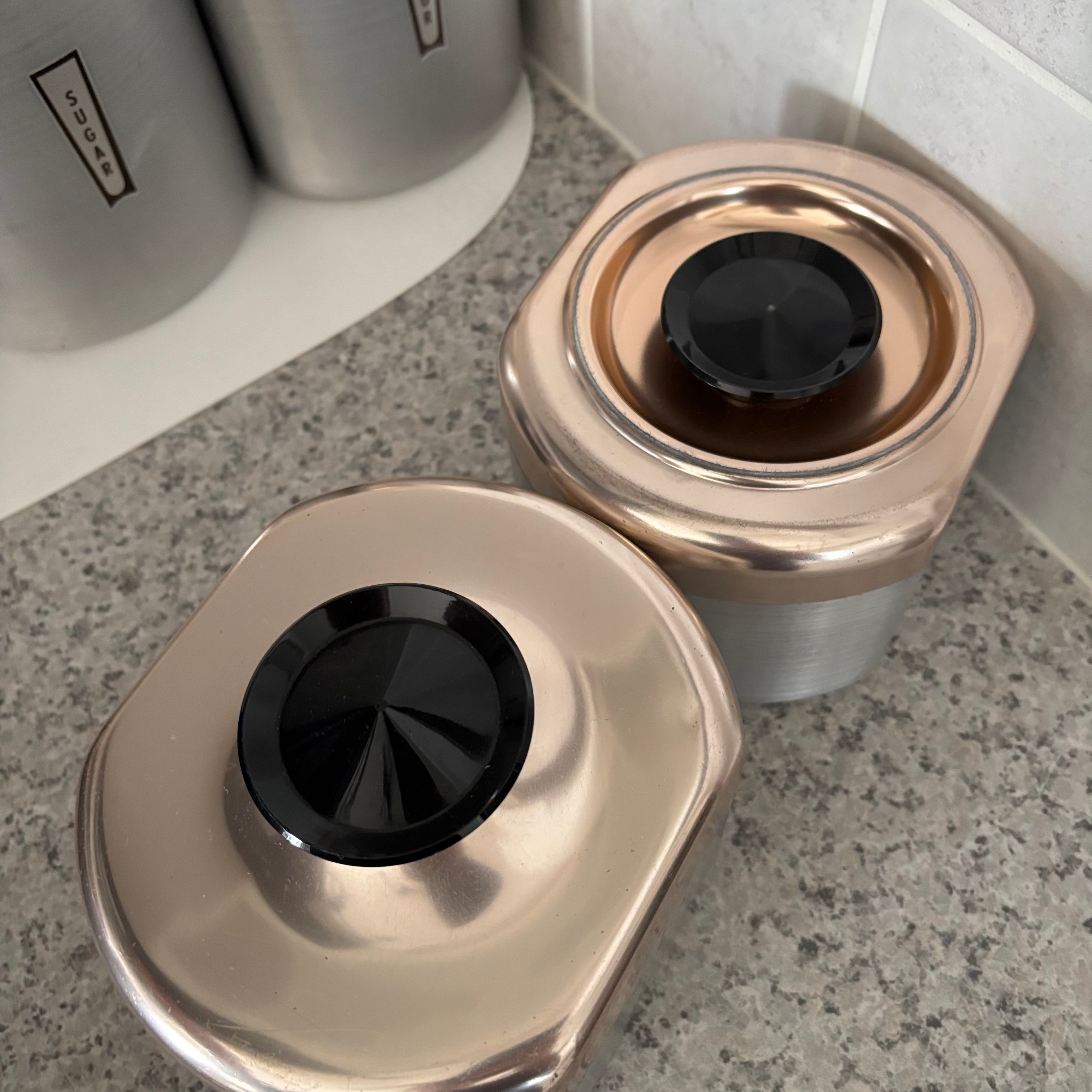 E785 Vintage Kromex Maid of Honor spun steel canister set