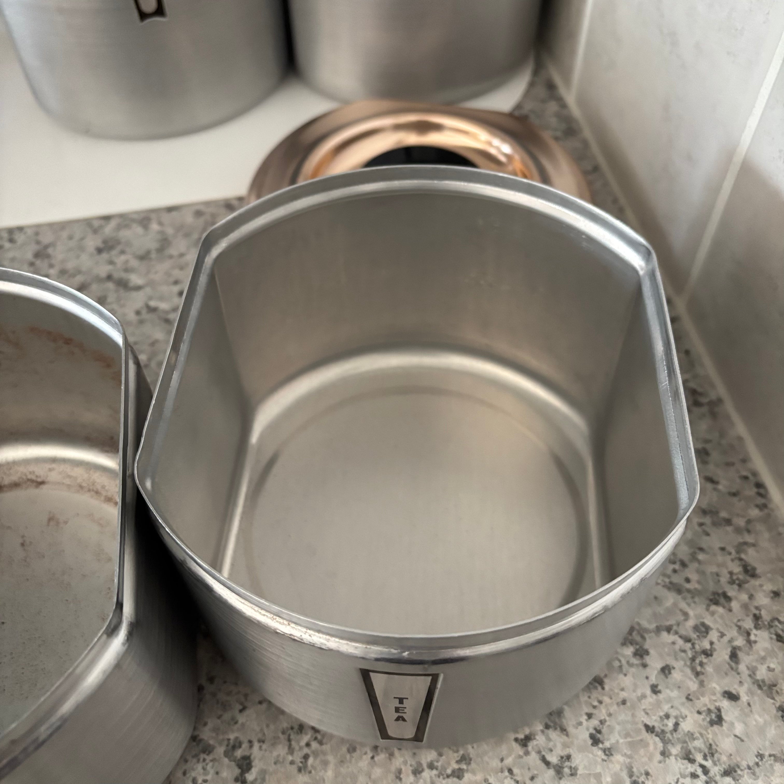 E785 Vintage Kromex Maid of Honor spun steel canister set