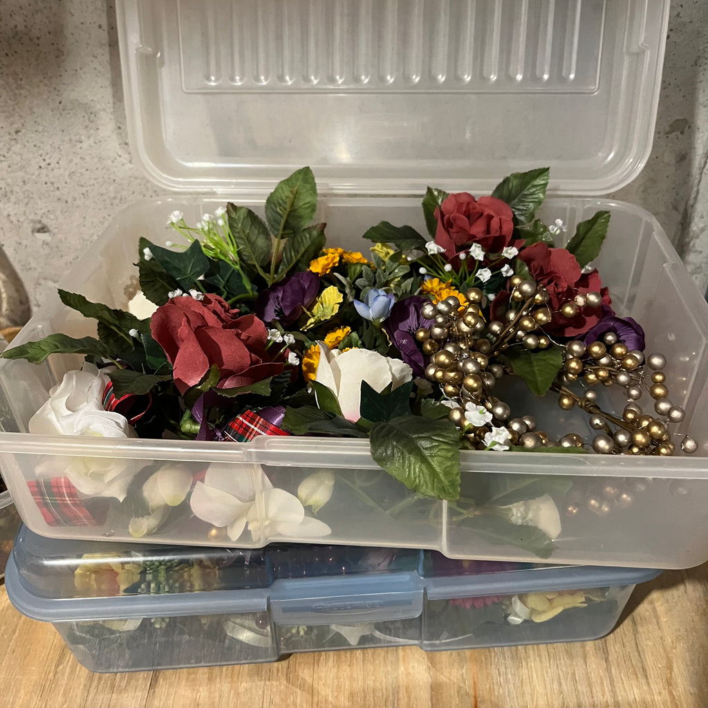 E548 4 bins of faux florals
