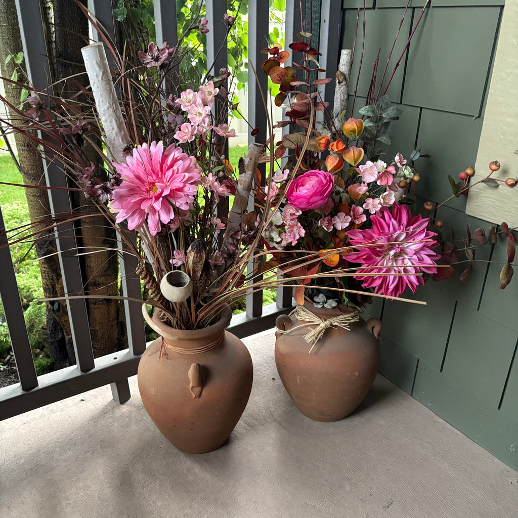 F808 Faux flower grouping in terracotta pots