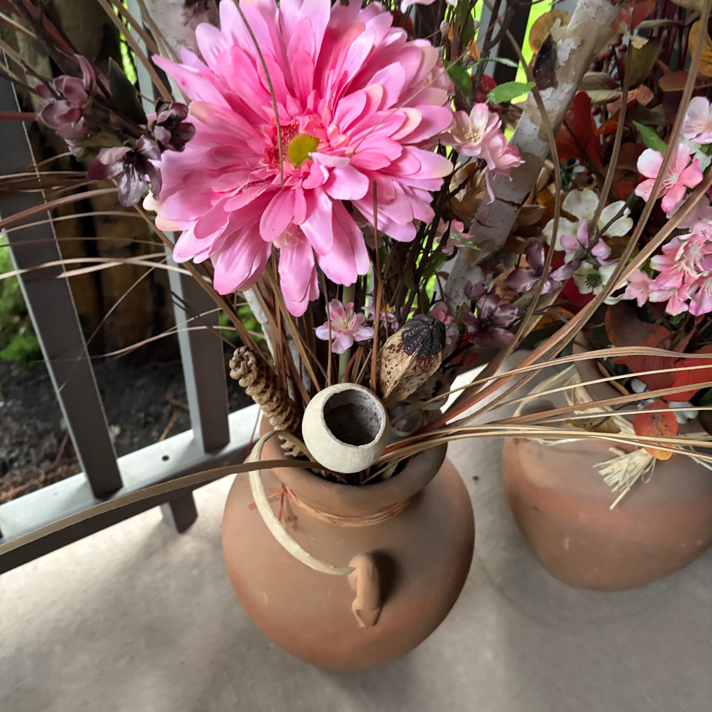 F808 Faux flower grouping in terracotta pots