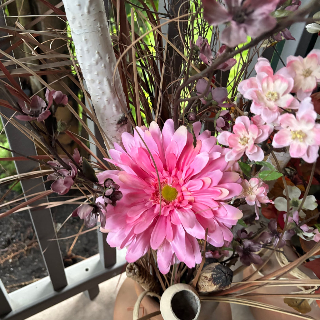 F808 Faux flower grouping in terracotta pots
