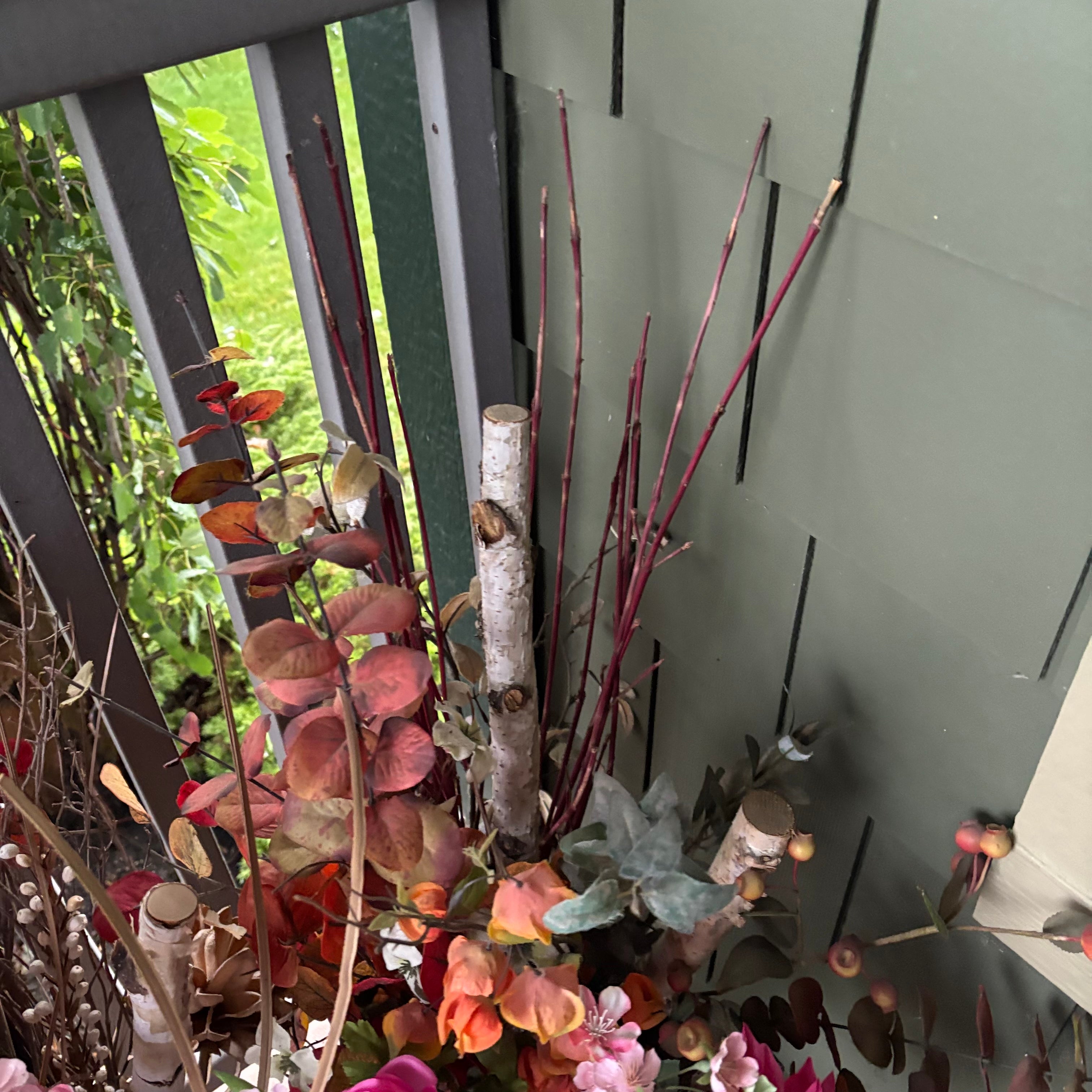 F808 Faux flower grouping in terracotta pots